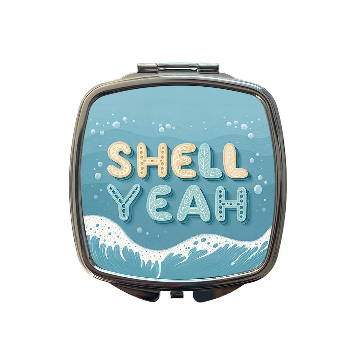Shell Yeah Sea Foam Ocean Beach Small Travel Purse Handbag Pocket Makeup Compact Mirror