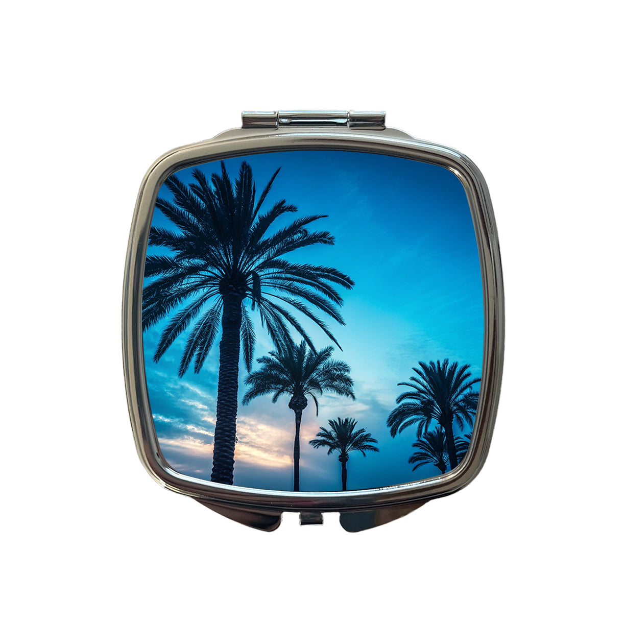 Silhouetted Palm Trees Blue Sky Small Travel Purse Handbag Pocket Makeup Compact Mirror