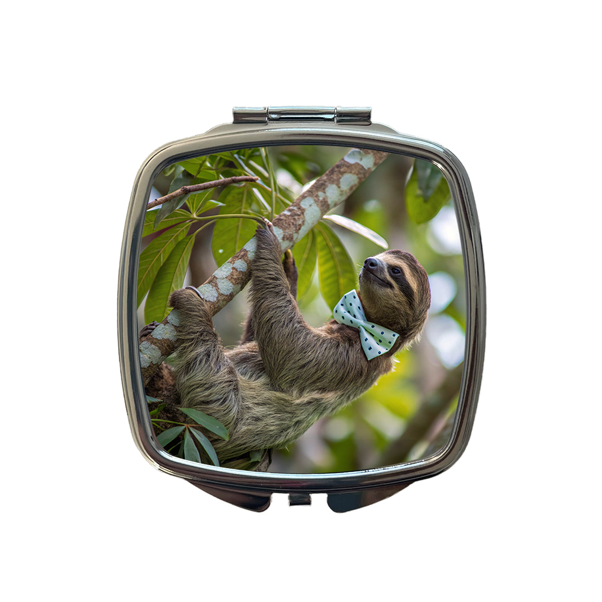 Sloth Wearing Bow Tie Funny Small Travel Purse Handbag Pocket Makeup Compact Mirror