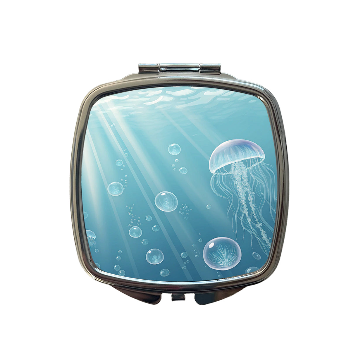 Soft Blue Tones Jellyfish Ocean Sea Small Travel Purse Handbag Pocket Makeup Compact Mirror