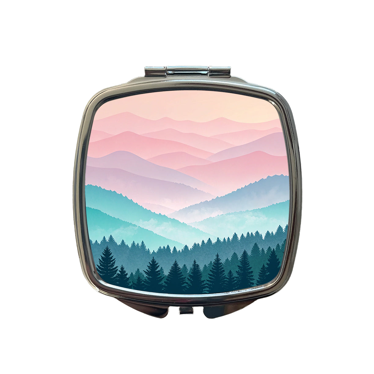 Soft Gradient Pastels Hills Trees Small Travel Purse Handbag Pocket Makeup Compact Mirror