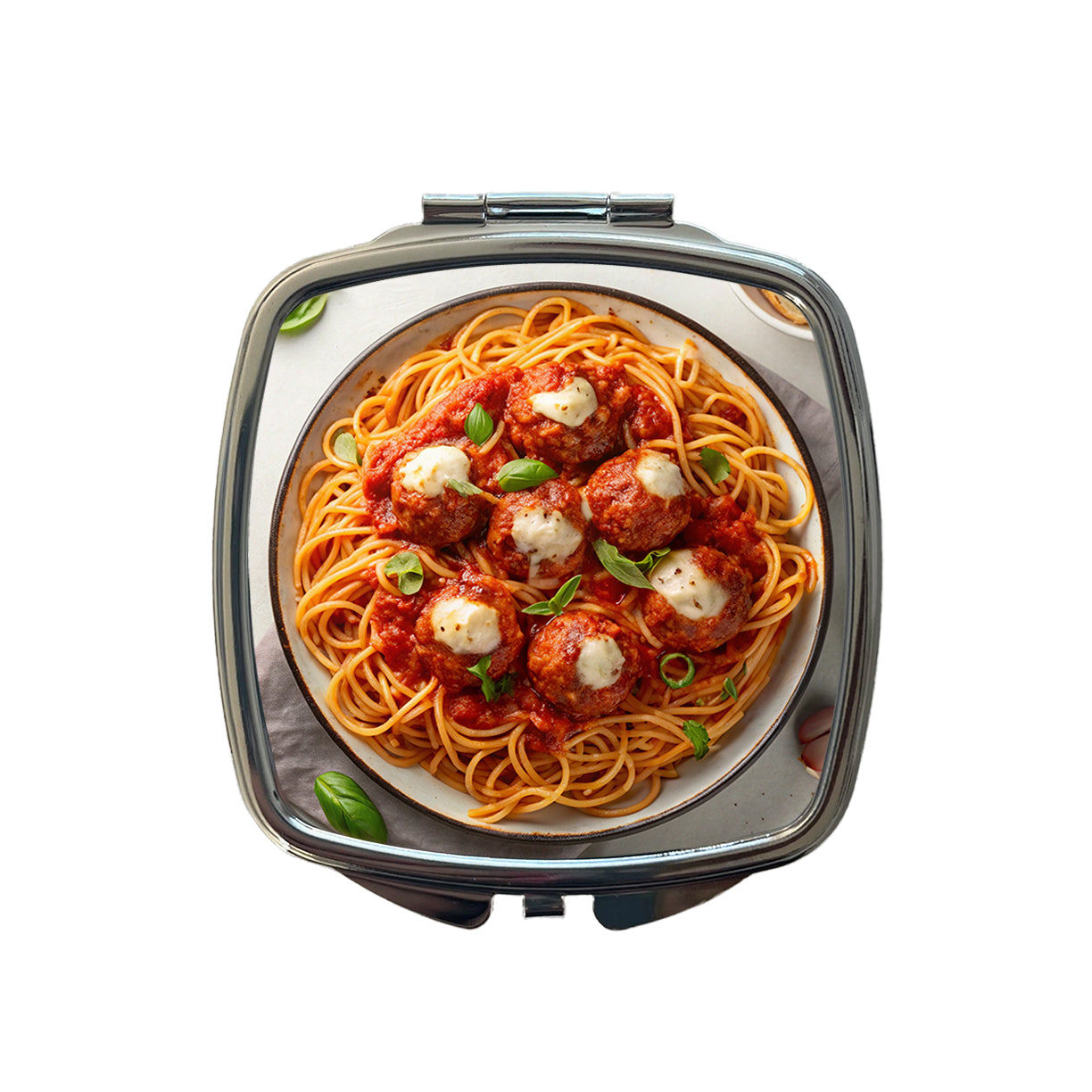Spaghetti And Meatballs Top Down View Pasta Small Travel Purse Handbag Pocket Makeup Compact Mirror