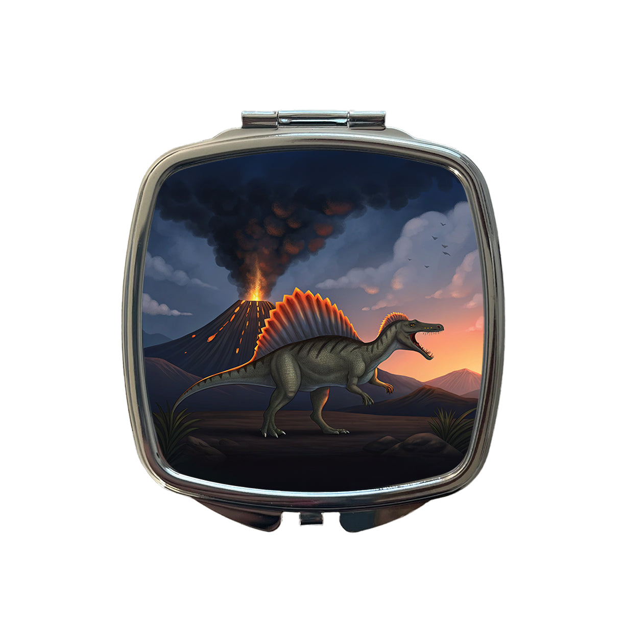 Spinosaurus Volcano Lava Dinosaur Small Travel Purse Handbag Pocket Makeup Compact Mirror