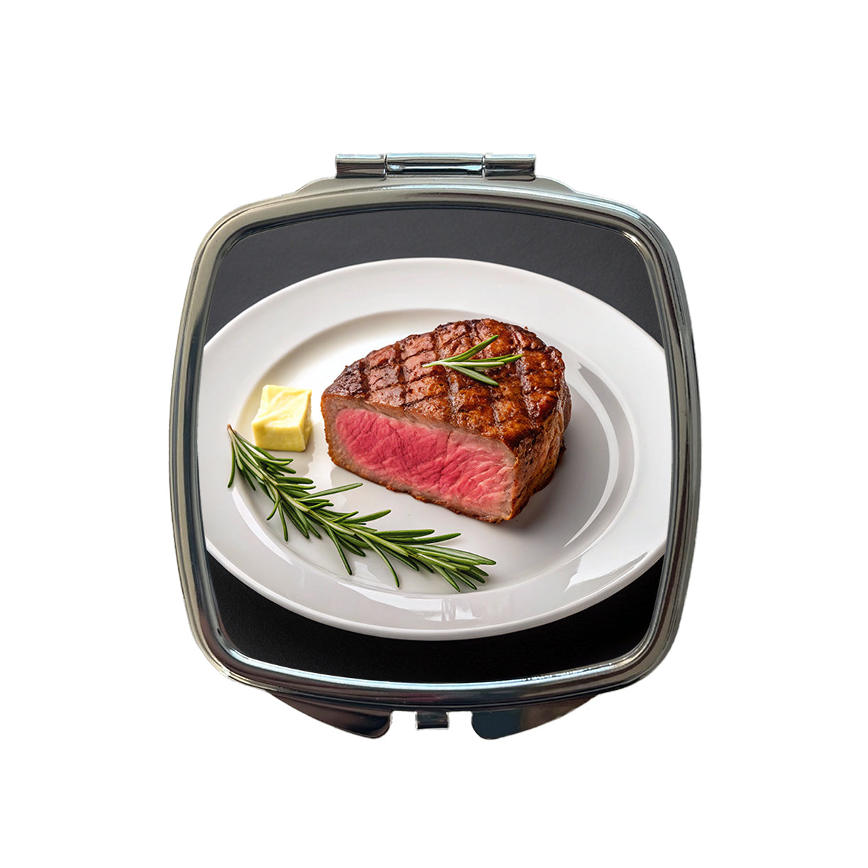 Steak Dinner On Plate Small Travel Purse Handbag Pocket Makeup Compact Mirror