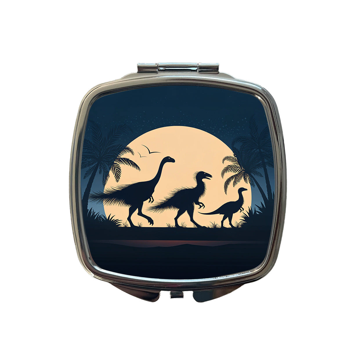 Therizinosaurus Silhouettes Night Dinosaurs Small Travel Purse Handbag Pocket Makeup Compact Mirror