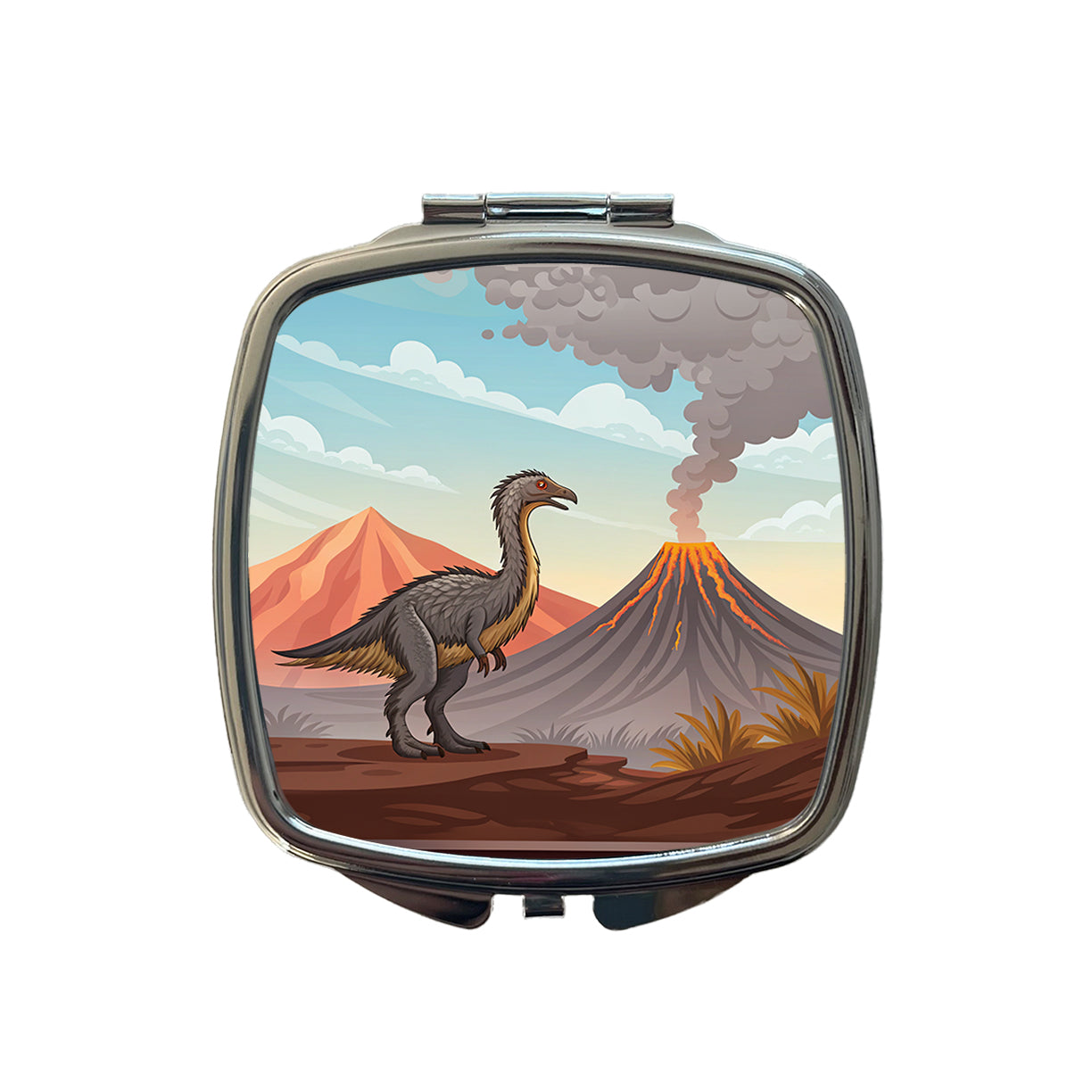 Therizinosaurus Volcano Small Travel Purse Handbag Pocket Makeup Compact Mirror