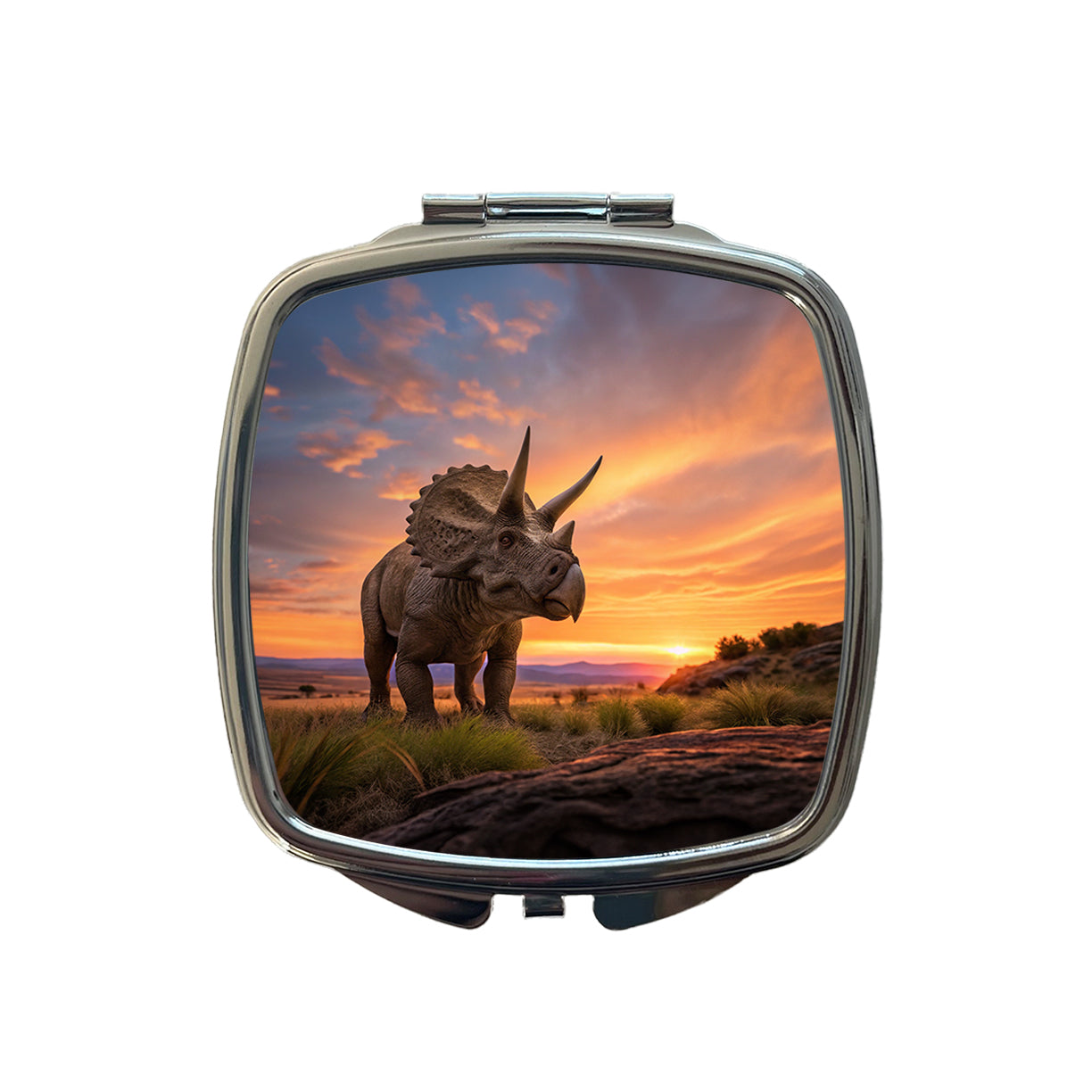 Triceratops Sunset Dinosaur Small Travel Purse Handbag Pocket Makeup Compact Mirror