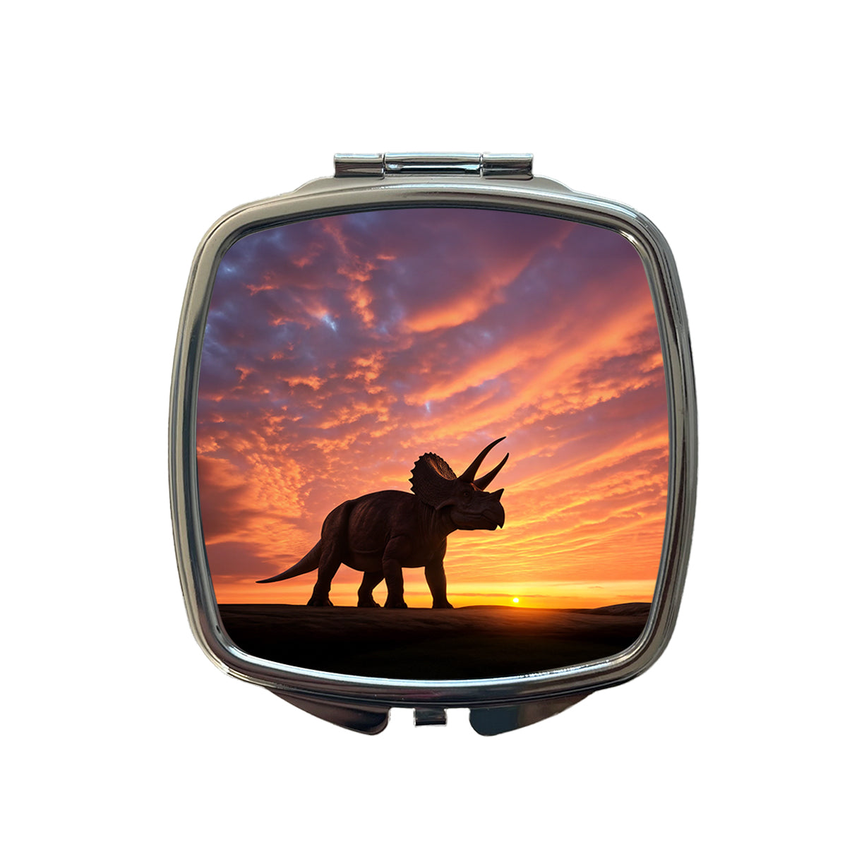 Triceratops Sunset Sunrise Dinosaur Small Travel Purse Handbag Pocket Makeup Compact Mirror