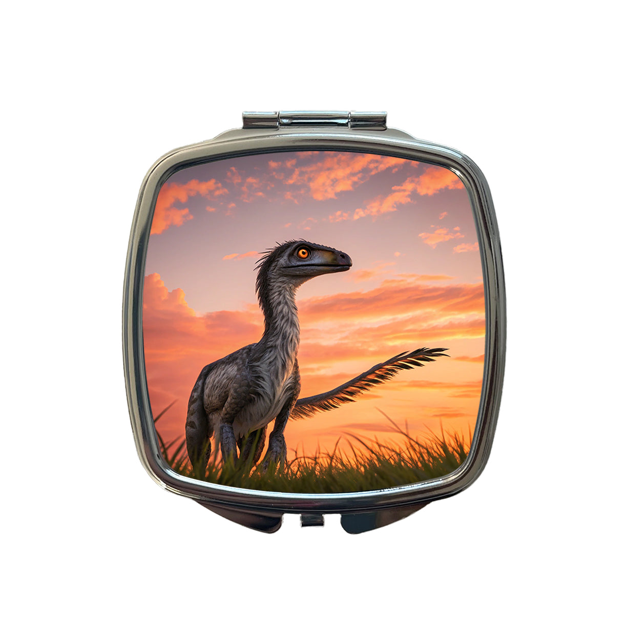 Troodon Sunset Sunrise Dinosaur Small Travel Purse Handbag Pocket Makeup Compact Mirror
