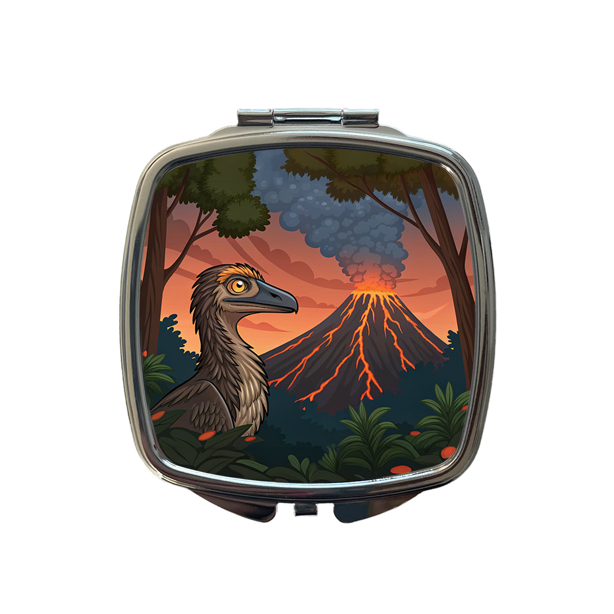 Troodon Volcano Dinosaur Small Travel Purse Handbag Pocket Makeup Compact Mirror