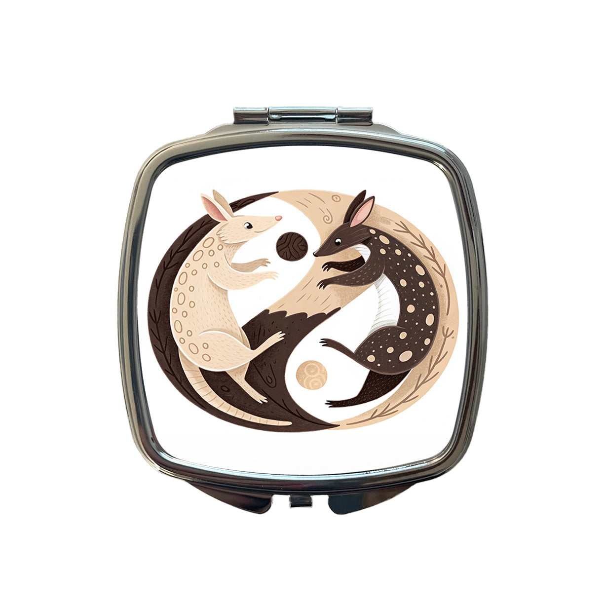 Two Aardvarks Yin Yang Small Travel Purse Handbag Pocket Makeup Compact Mirror