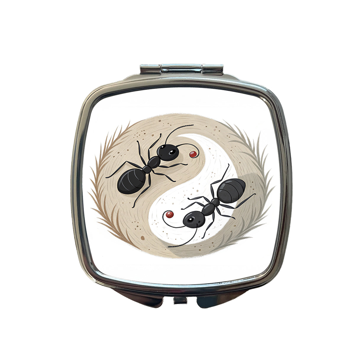 Two Ants Yin Yang Small Travel Purse Handbag Pocket Makeup Compact Mirror