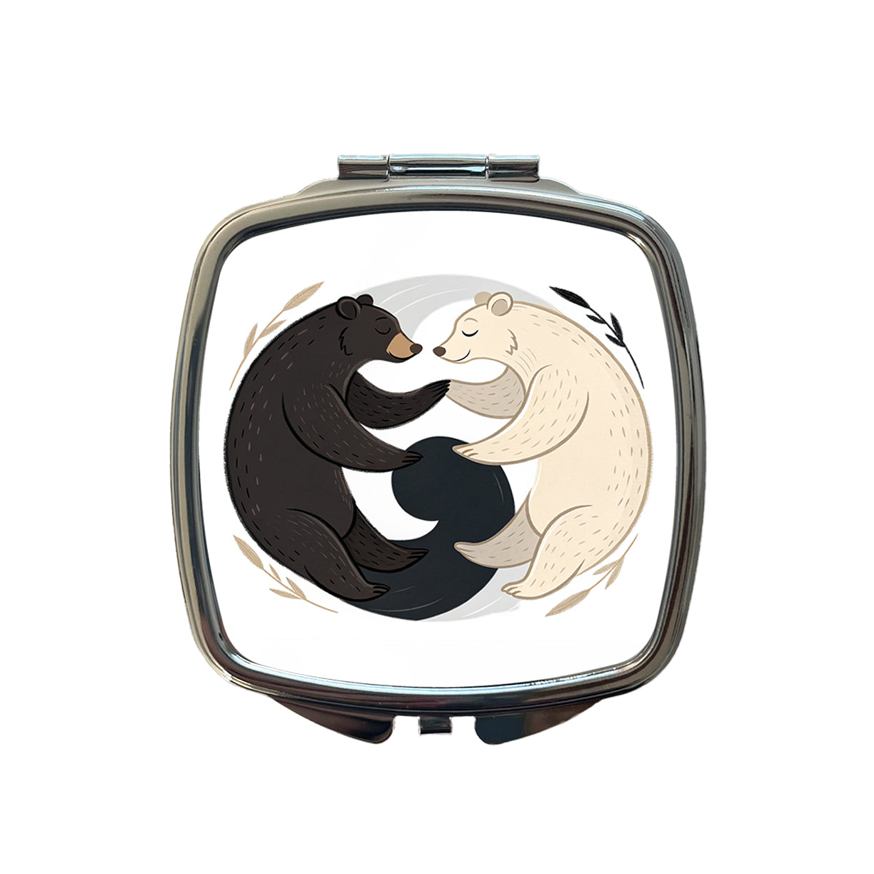 Two Bears Yin Yang Small Travel Purse Handbag Pocket Makeup Compact Mirror