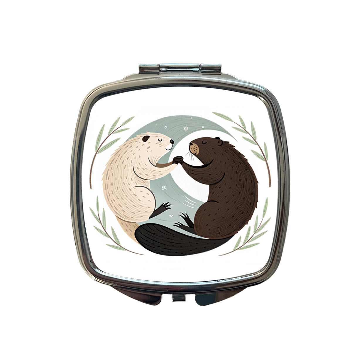 Two Beavers Yin Yang Small Travel Purse Handbag Pocket Makeup Compact Mirror
