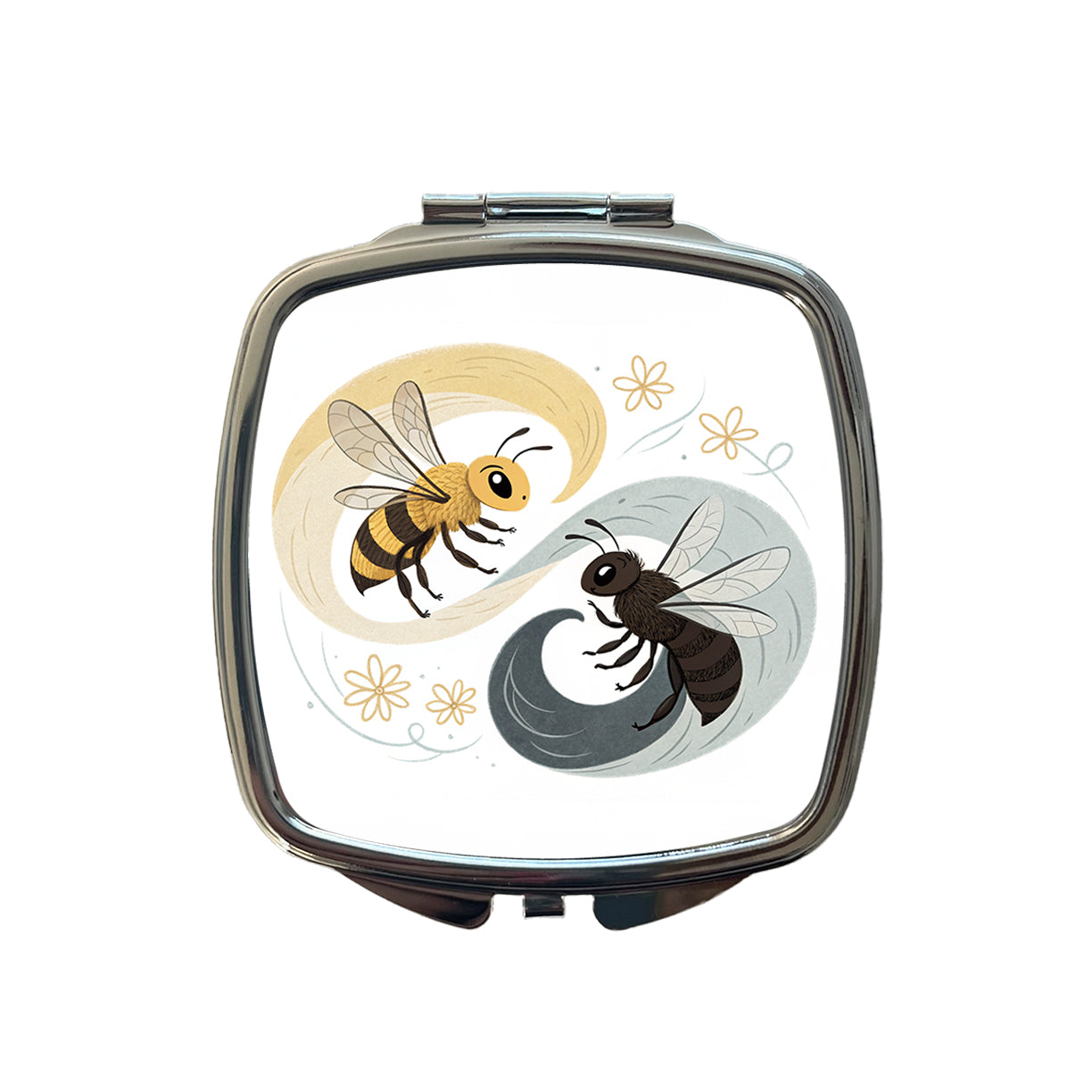 Two Bees Yin Yang Small Travel Purse Handbag Pocket Makeup Compact Mirror