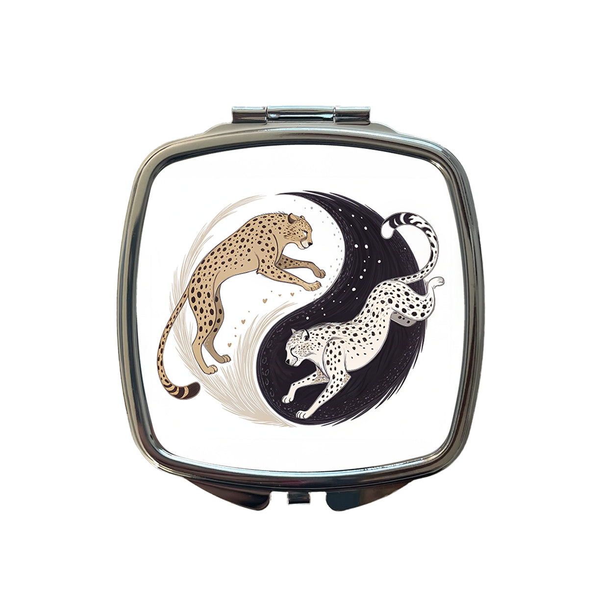 Two Cheetahs Yin Yang Small Travel Purse Handbag Pocket Makeup Compact Mirror