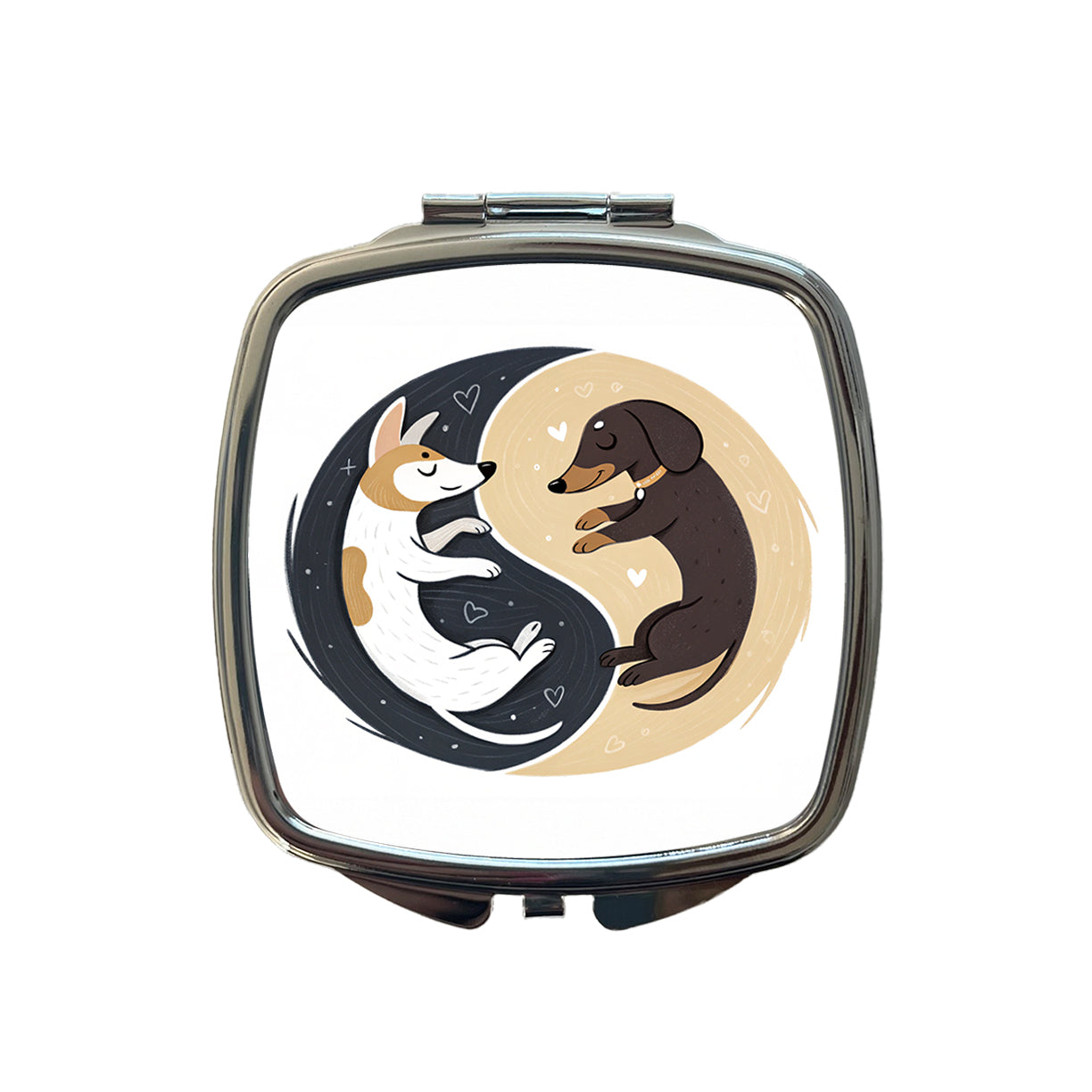 Two Dogs Yin Yang Illustration Small Travel Purse Handbag Pocket Makeup Compact Mirror