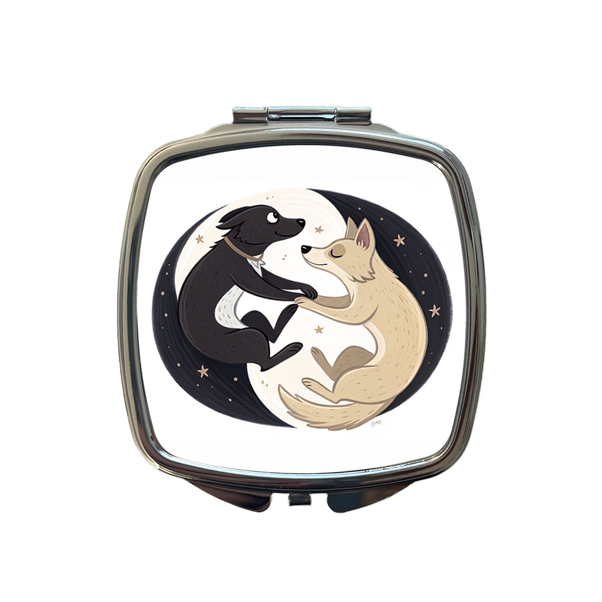Two Dogs Yin Yang Small Travel Purse Handbag Pocket Makeup Compact Mirror
