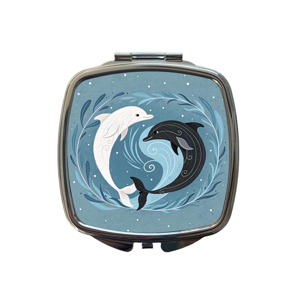 Two Dolphins Yin Yang Small Travel Purse Handbag Pocket Makeup Compact Mirror