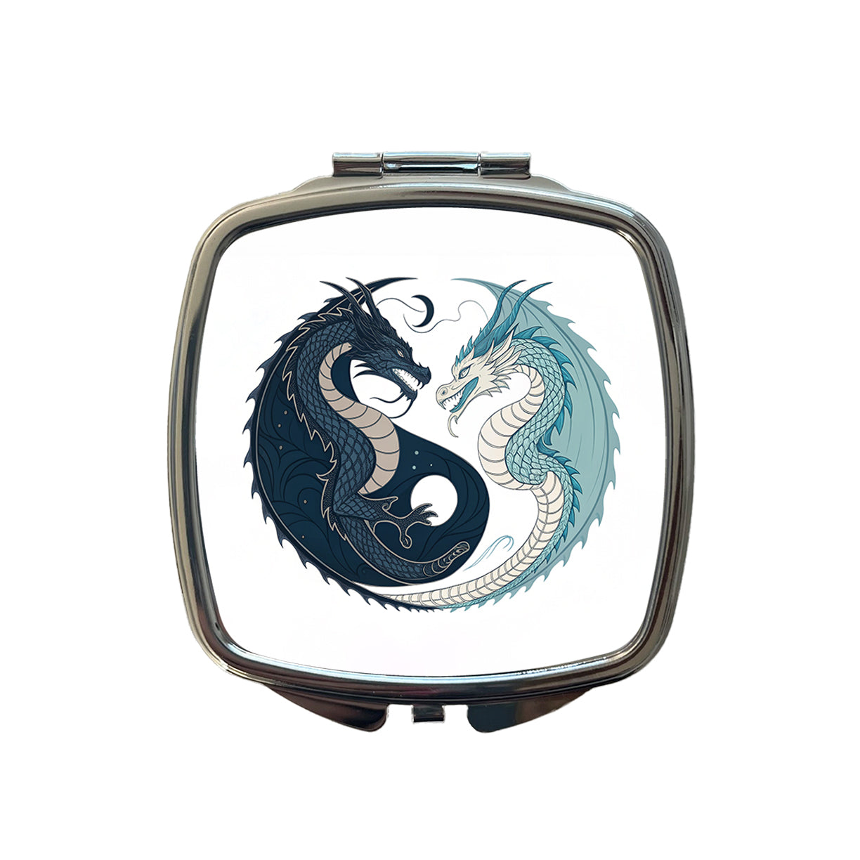 Two Dragons Yin Yang Dark Light Small Travel Purse Handbag Pocket Makeup Compact Mirror