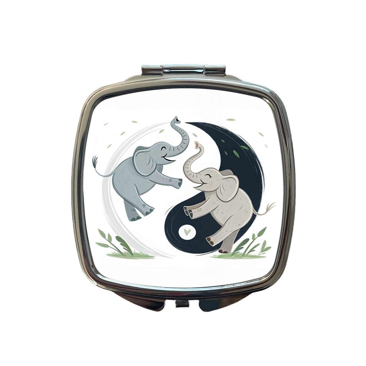 Two Elephants Yin Yang Cute Small Travel Purse Handbag Pocket Makeup Compact Mirror