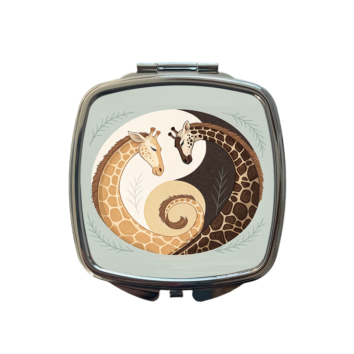 Two Giraffes Yin Yang Small Travel Purse Handbag Pocket Makeup Compact Mirror