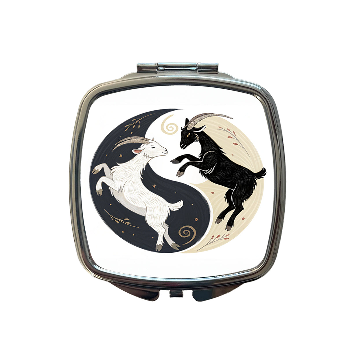 Two Goats Yin Yang Small Travel Purse Handbag Pocket Makeup Compact Mirror