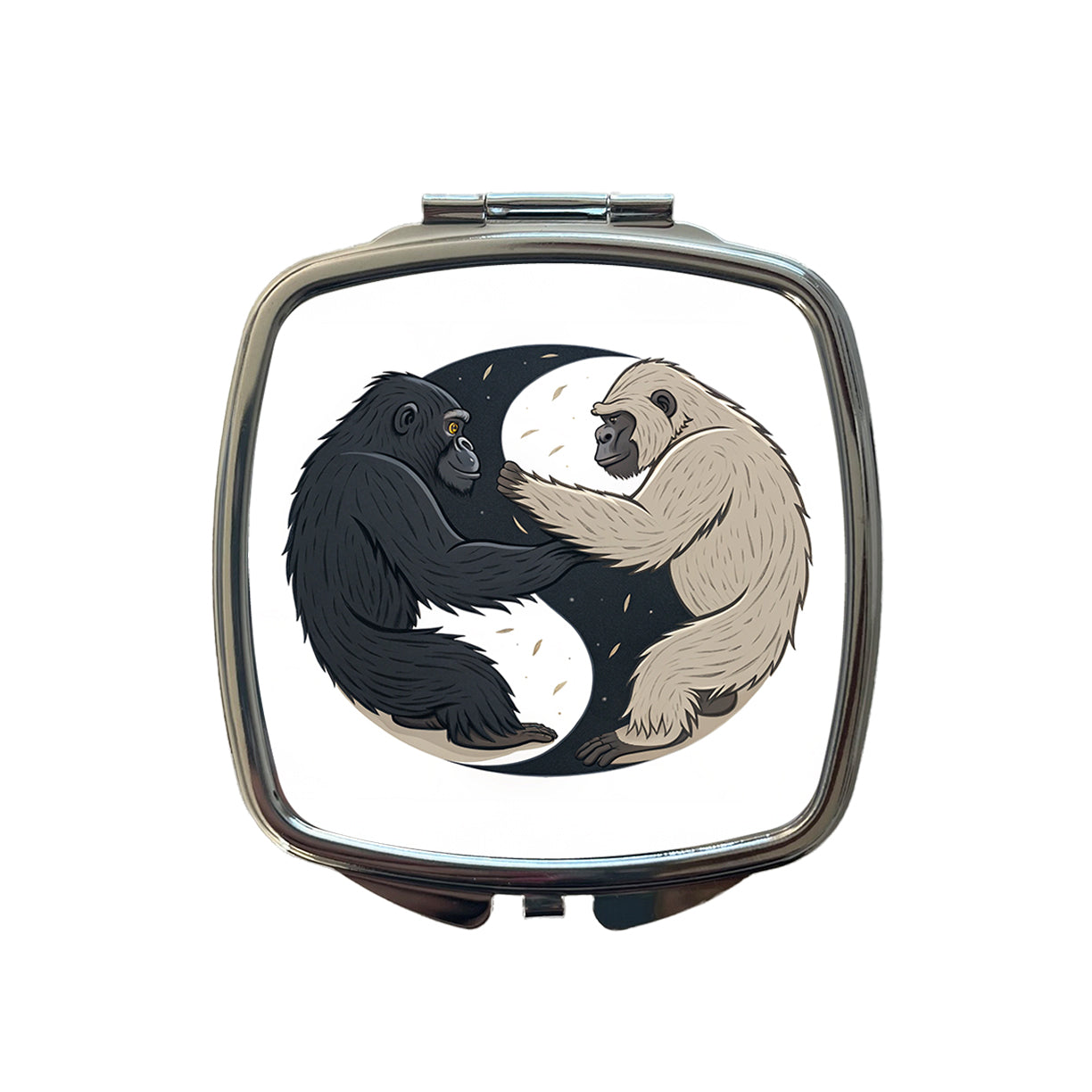 Two Gorillas Yin Yang Small Travel Purse Handbag Pocket Makeup Compact Mirror