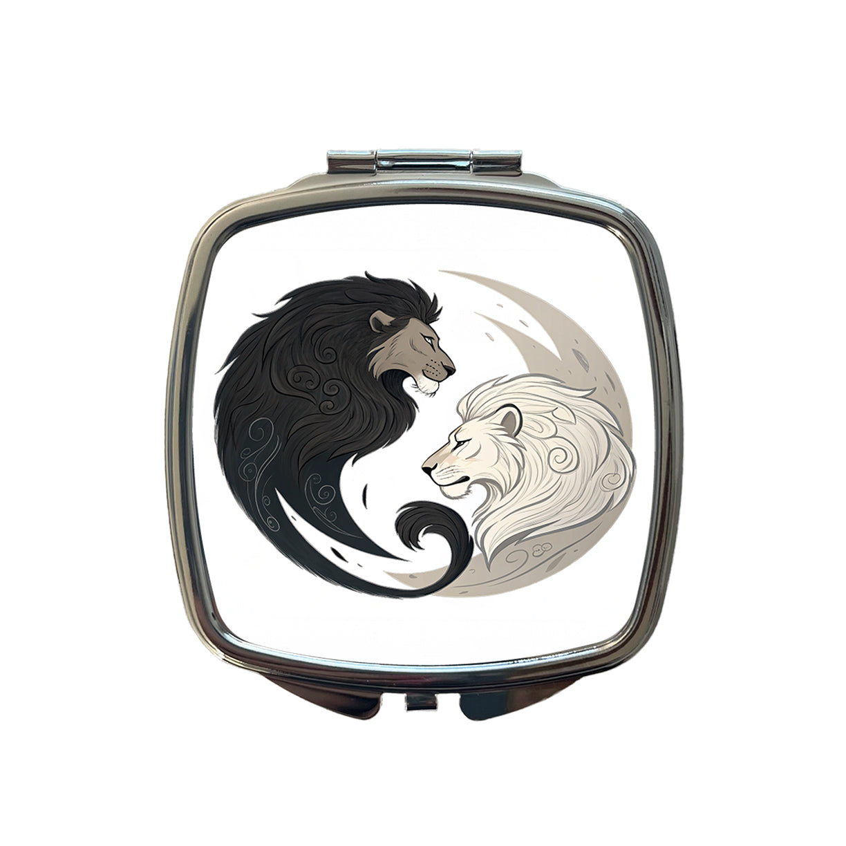 Two Lions Yin Yang Small Travel Purse Handbag Pocket Makeup Compact Mirror