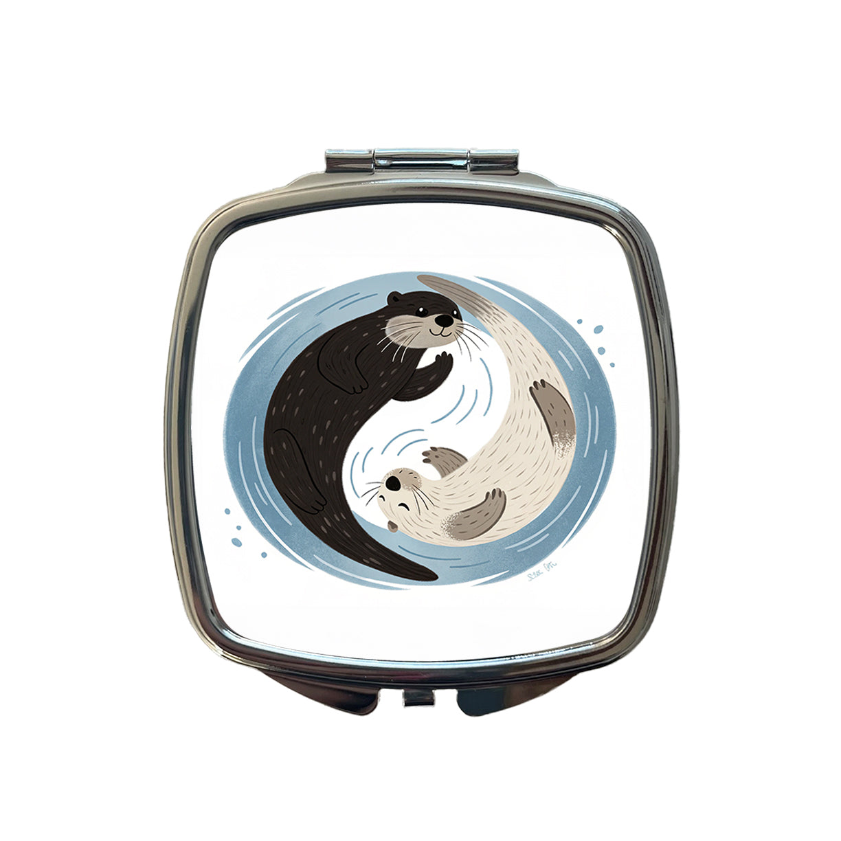 Two Otters Yin Yang Cute Small Travel Purse Handbag Pocket Makeup Compact Mirror