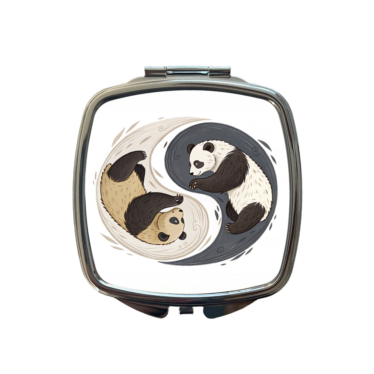 Two Pandas Yin Yang Small Travel Purse Handbag Pocket Makeup Compact Mirror