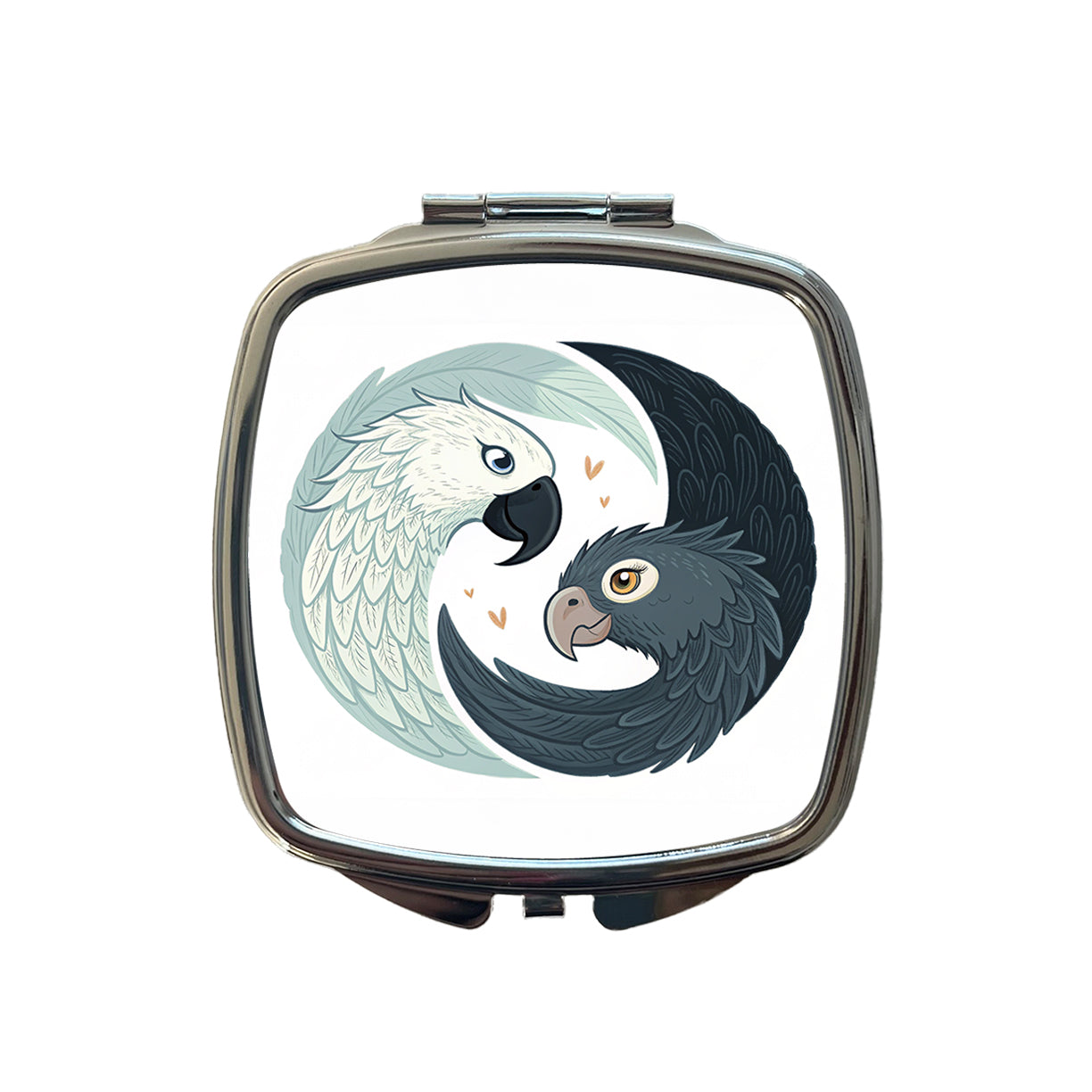 Two Parrots Yin Yang Sweet Small Travel Purse Handbag Pocket Makeup Compact Mirror