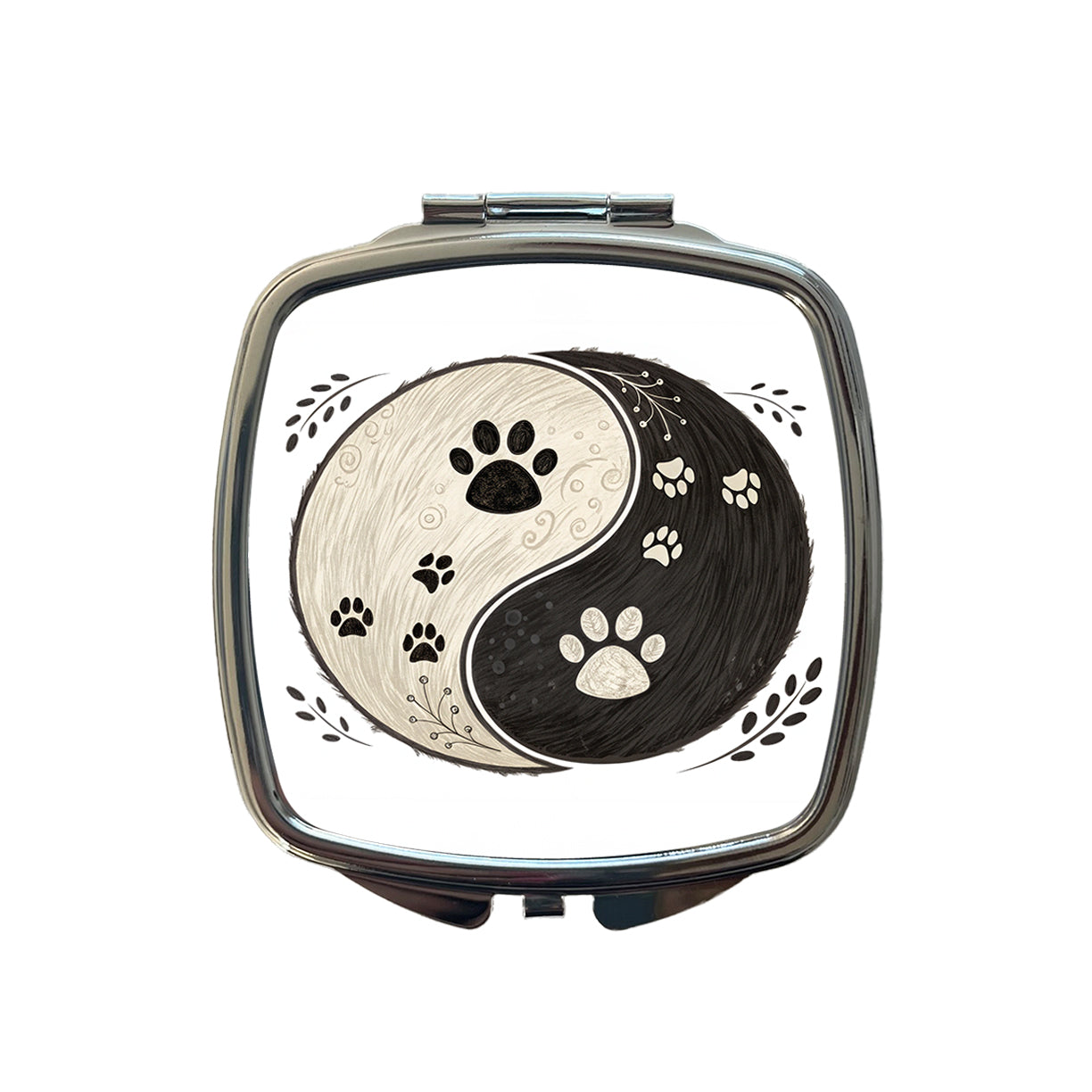 Two Paw Prints Yin Yang Dark Light Small Travel Purse Handbag Pocket Makeup Compact Mirror