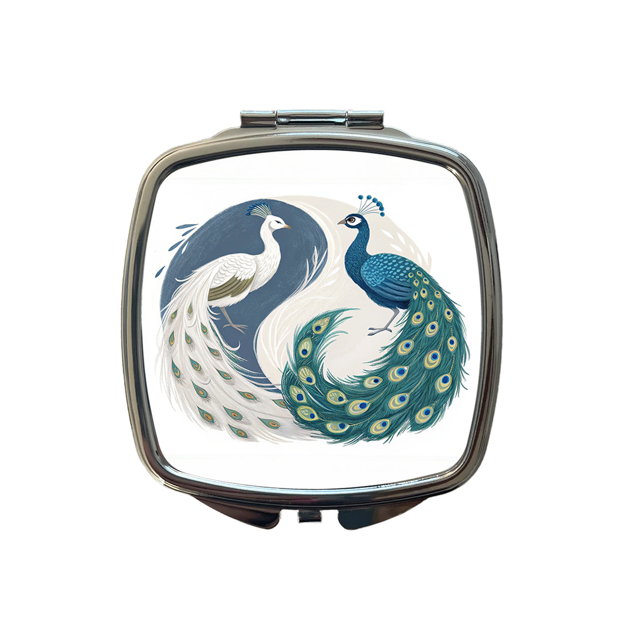 Two Peacocks Yin Yang Small Travel Purse Handbag Pocket Makeup Compact Mirror