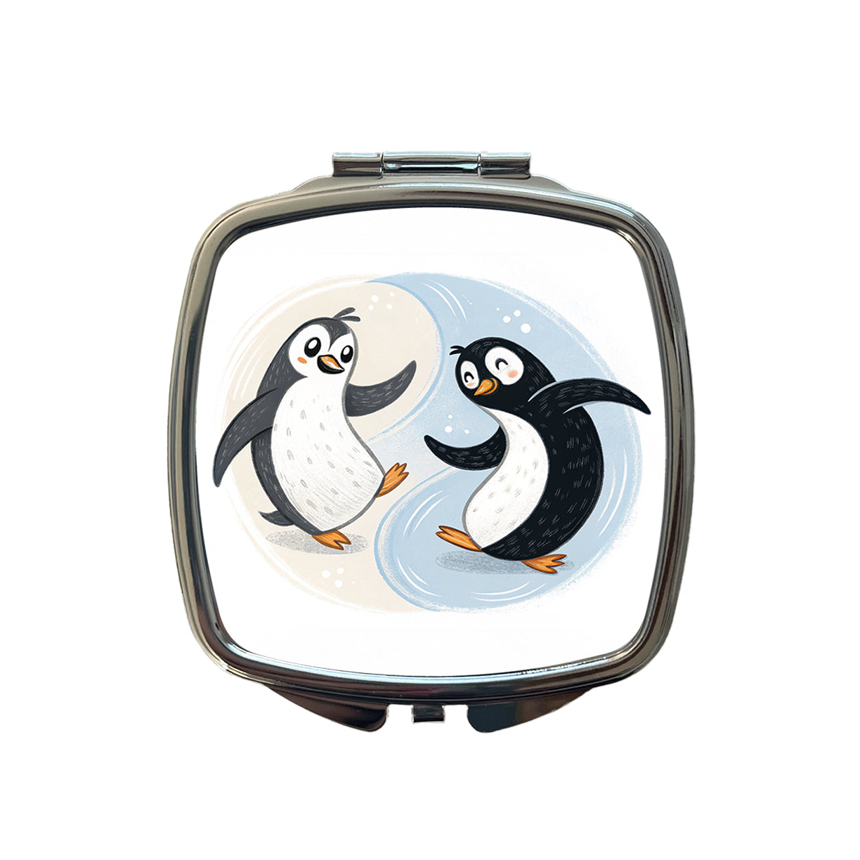 Two Penguins Yin Yang Cute Small Travel Purse Handbag Pocket Makeup Compact Mirror
