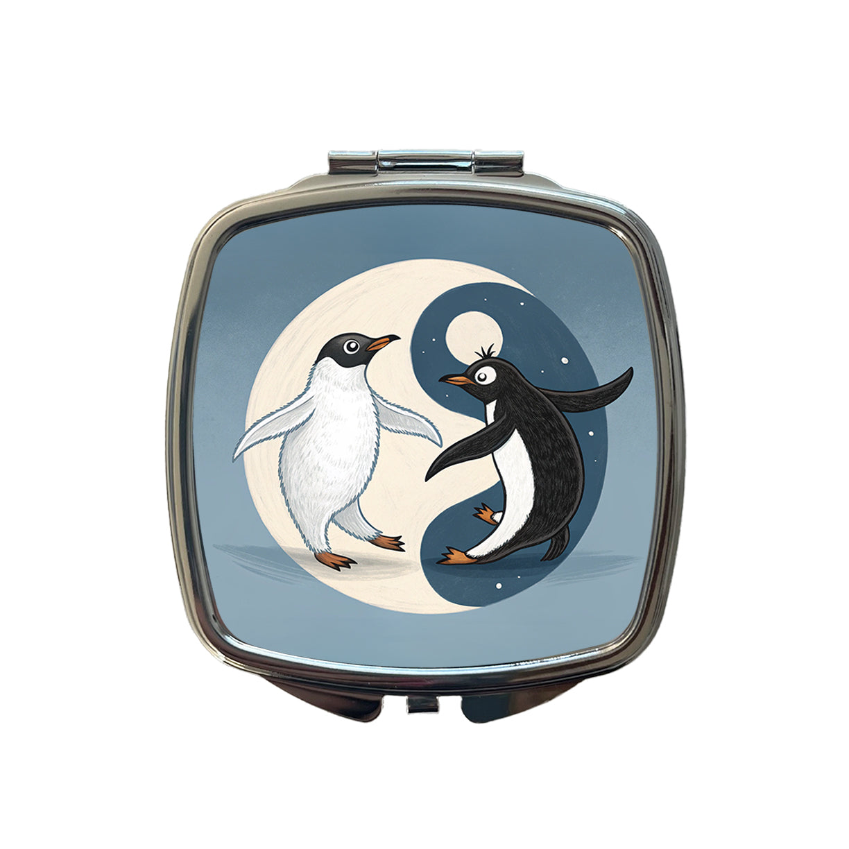 Two Penguins Yin Yang Small Travel Purse Handbag Pocket Makeup Compact Mirror
