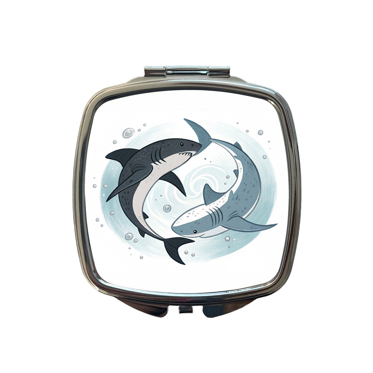 Two Sharks Yin Yang Small Travel Purse Handbag Pocket Makeup Compact Mirror