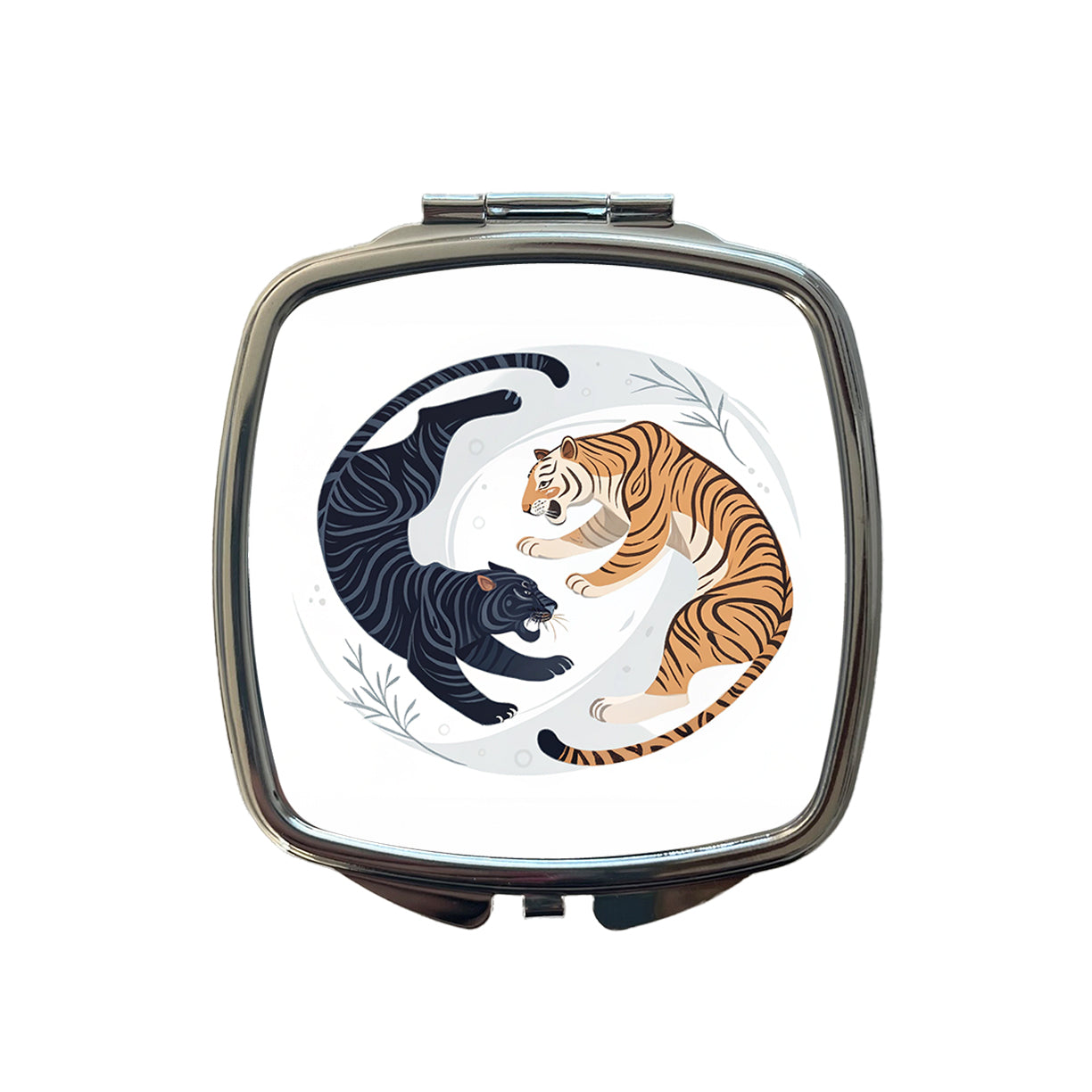 Two Tigers Yin Yang Illustration Small Travel Purse Handbag Pocket Makeup Compact Mirror
