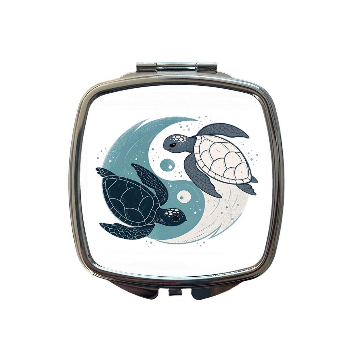 Two Turtles Yin Yang Swimming Small Travel Purse Handbag Pocket Makeup Compact Mirror