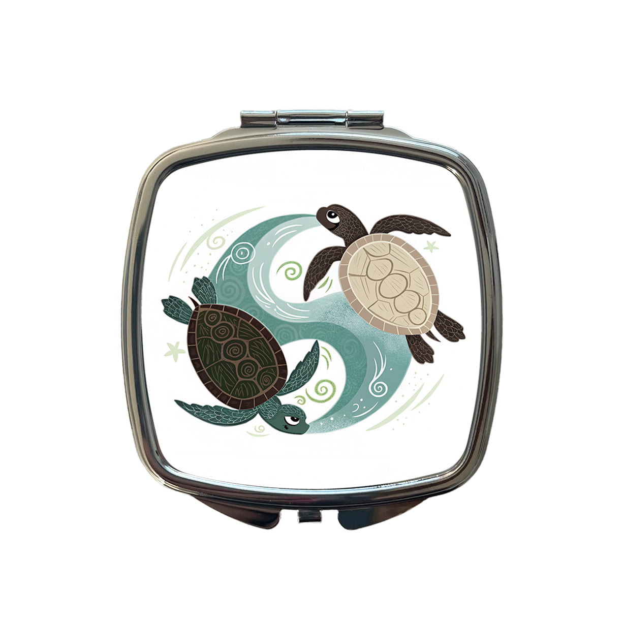 Two Turtles Yin Yang Small Travel Purse Handbag Pocket Makeup Compact Mirror