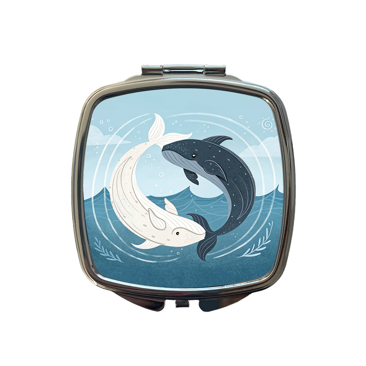 Two Whales Yin Yang Ocean Small Travel Purse Handbag Pocket Makeup Compact Mirror