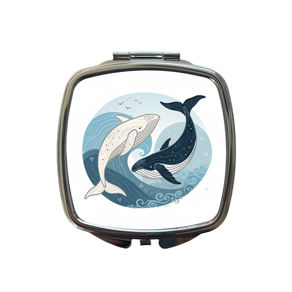 Two Whales Yin Yang Small Travel Purse Handbag Pocket Makeup Compact Mirror