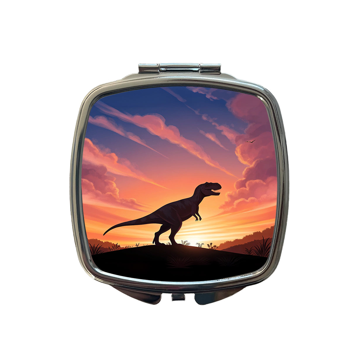 Tyrannosaurus T-Rex Dinosaur Sunset Small Travel Purse Handbag Pocket Makeup Compact Mirror