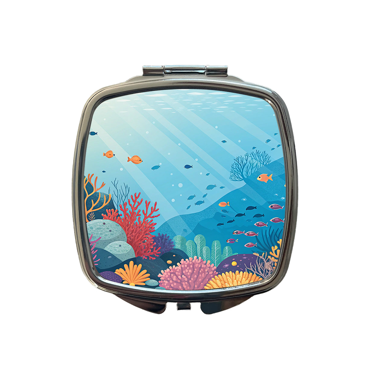 Underwater Reef Scene Fish Coral Ocean Tropical Small Travel Purse Handbag Pocket Makeup Compact Mirror