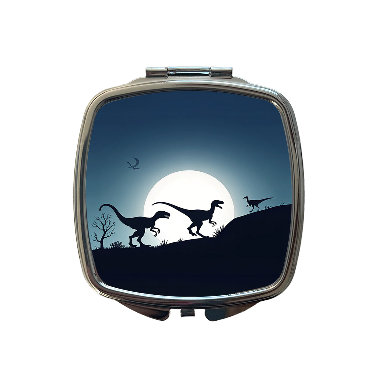 Velociraptor Silhouettes Dinosaurs Small Travel Purse Handbag Pocket Makeup Compact Mirror