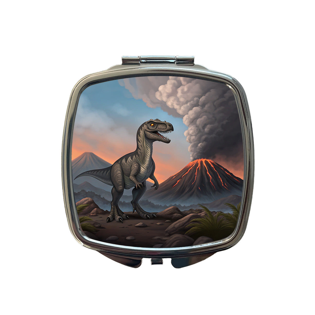 Velociraptor Volcano Dinosaur Small Travel Purse Handbag Pocket Makeup Compact Mirror