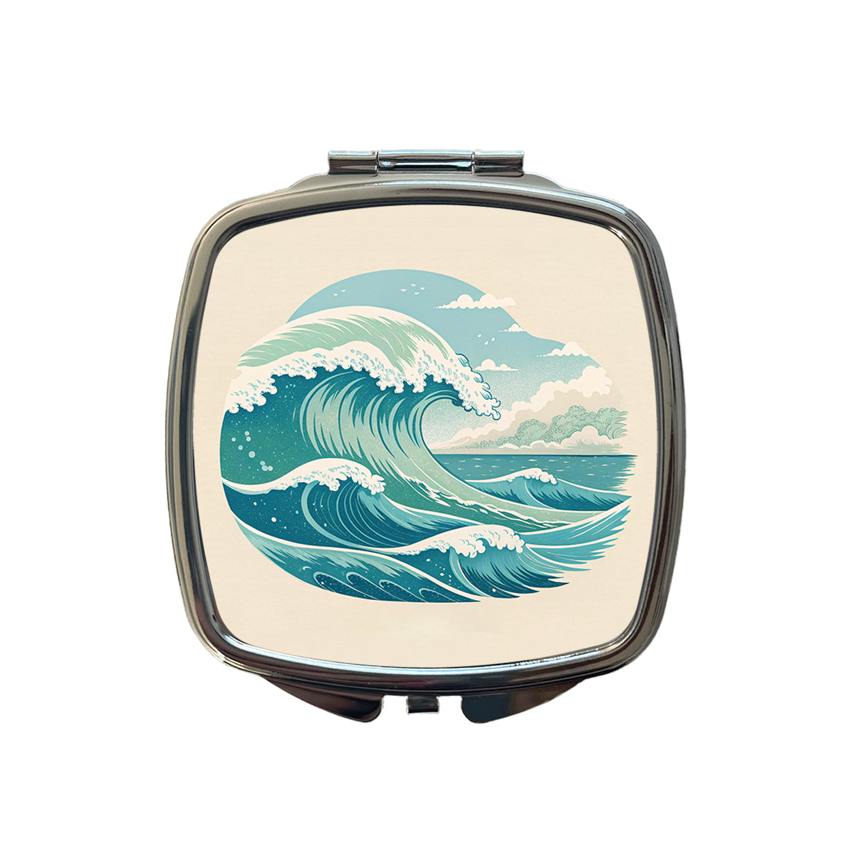 Vintage Ocean Waves Small Travel Purse Handbag Pocket Makeup Compact Mirror