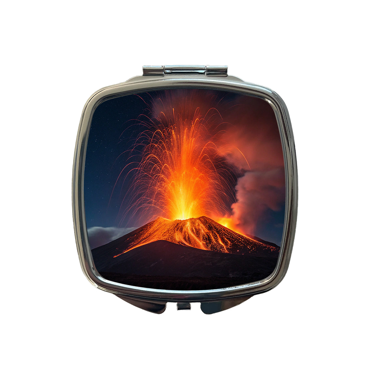 Volcano Erupting At Night Small Travel Purse Handbag Pocket Makeup Compact Mirror