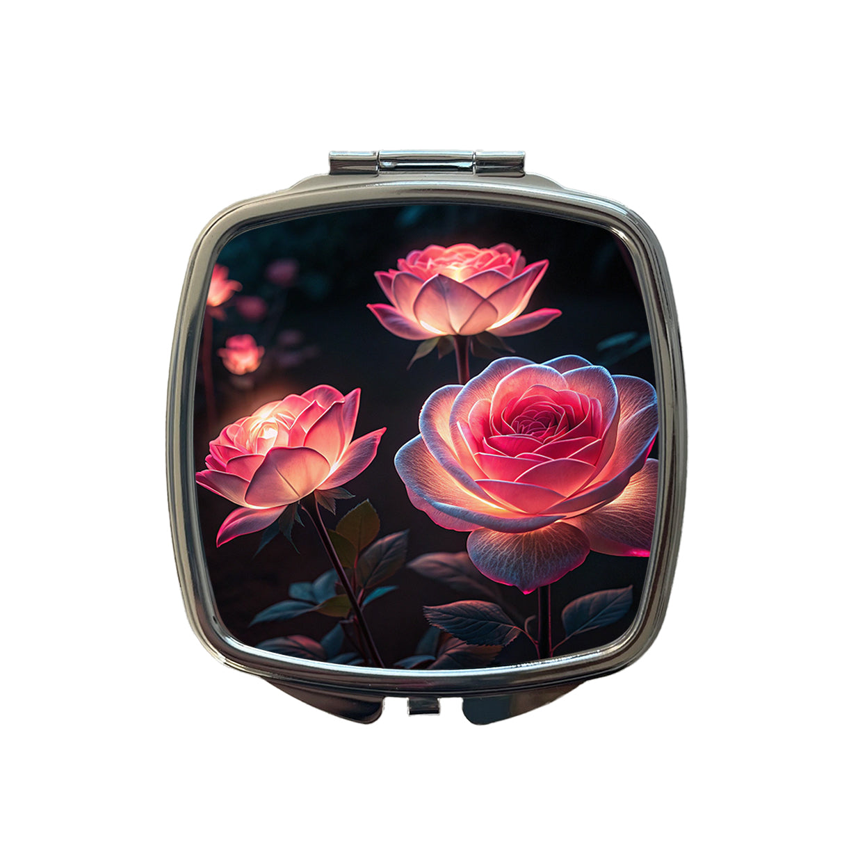 Glowing Pink Roses Beautiful Flowers Small Travel Purse Handbag Pocket Makeup Compact Mirror