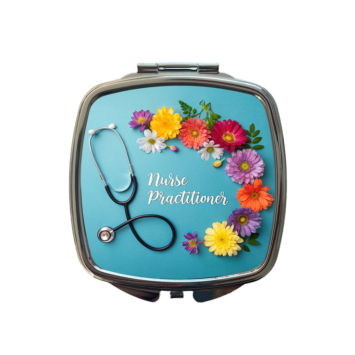 Nurse Practitioner Appreciation Stethoscope Flowers Small Travel Purse Handbag Pocket Makeup Compact Mirror